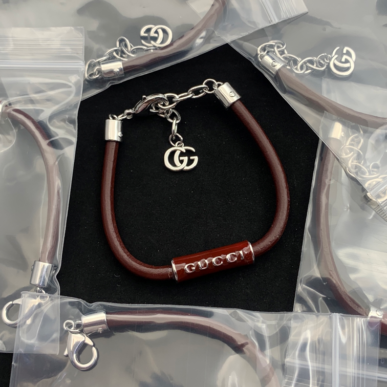 Burgundy Leather Logo Bracelet